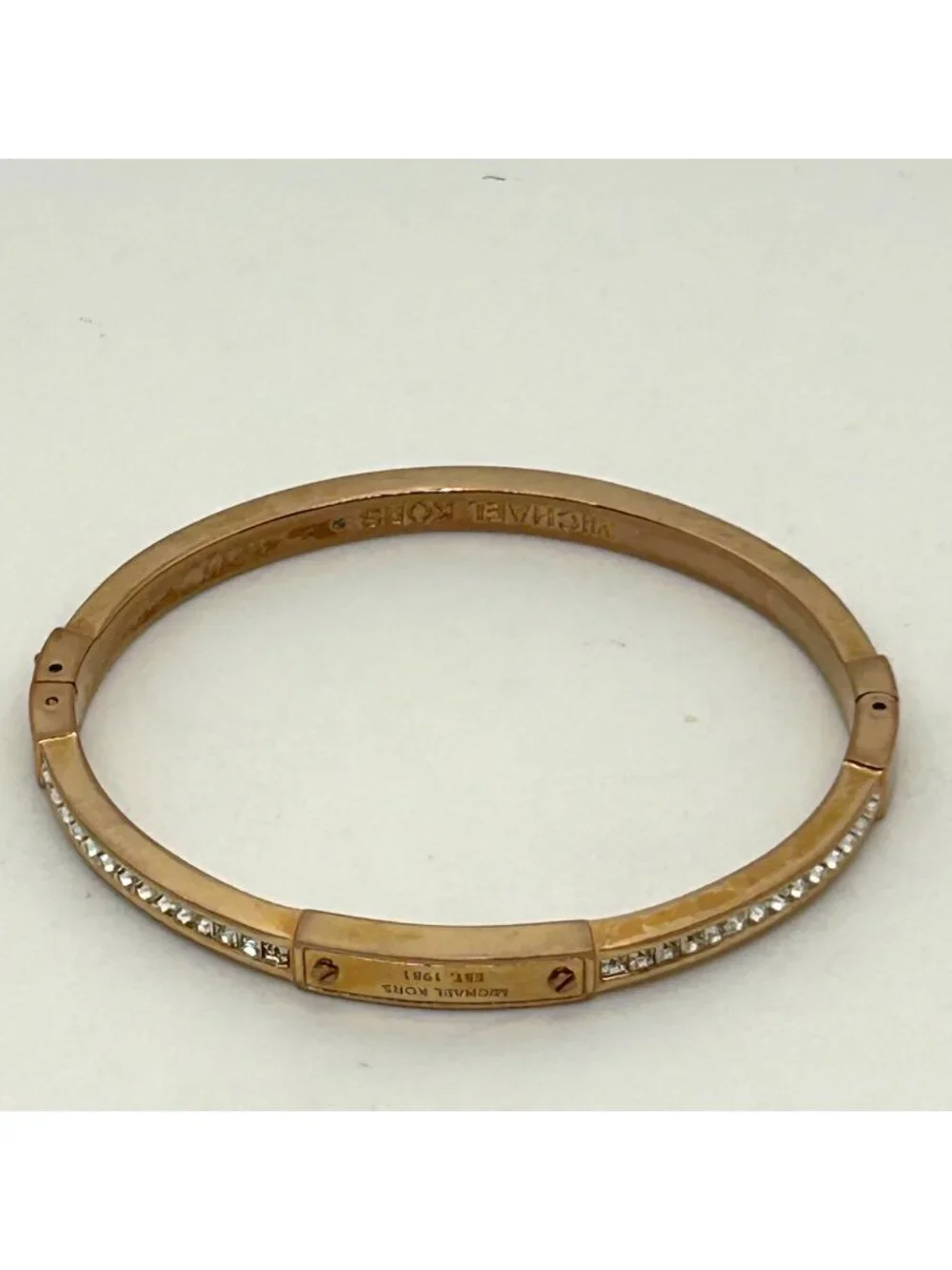Michael Kors Gold Tone Hinged Bangle Bracelet With Channel Set Crystal Rhineston